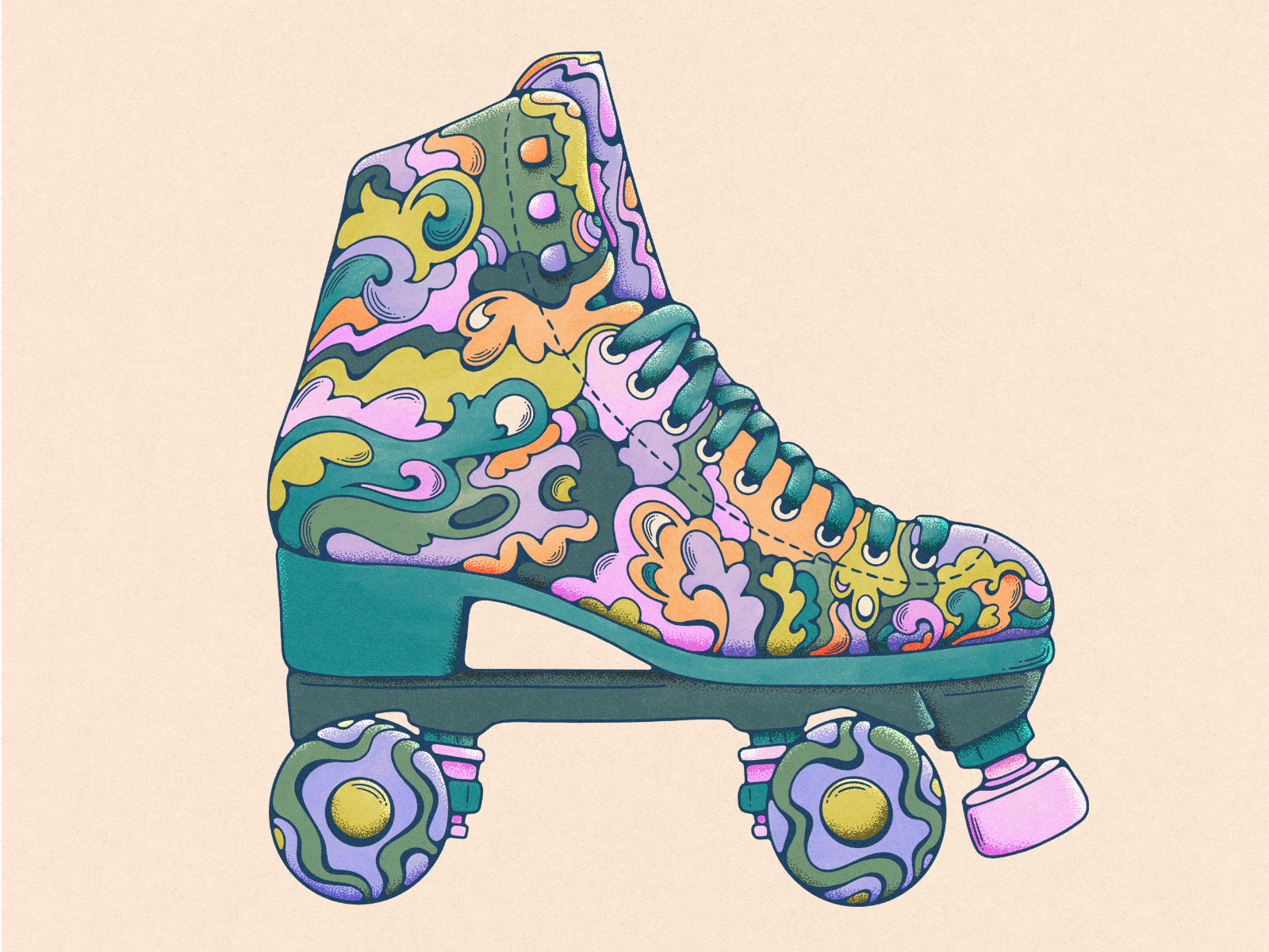 Let the good times roll 70s 80s animate colorful design gif good times groovy illustration kolormarc livelyscout nostalgia procreate psychedelic retro roller skate rollin skate tgts vintage illustration