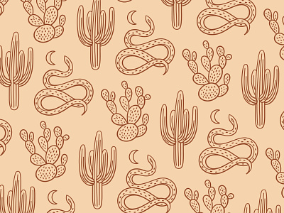 Desert brush pen cactus desert hand drawn moon snake texture