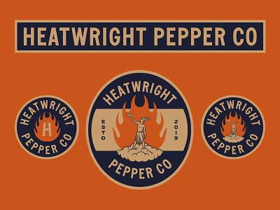 Heatwright Pepper Co. badge fire god hot sauce lockups minimal vintage vintage badge