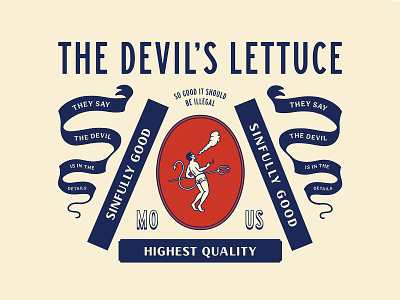 The Devil's Lettuce badges branding devil hand drawn illustration label lettering marijuana minimal smoke thc vintage weed
