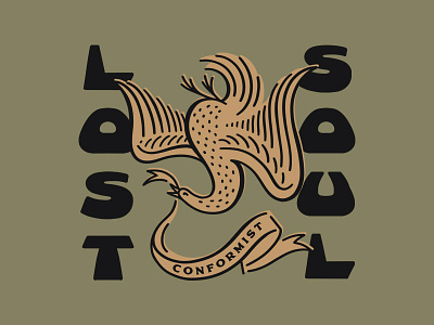 Lost Soul banner bird brushpen funky minimal type vintage