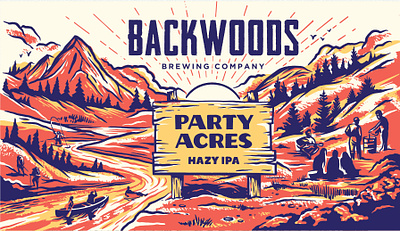 Party Acres adventure beer branding brewery camping canoe design forest illustration ipa landscape mountain northwest oregon outdoors party portland river sunset vintage