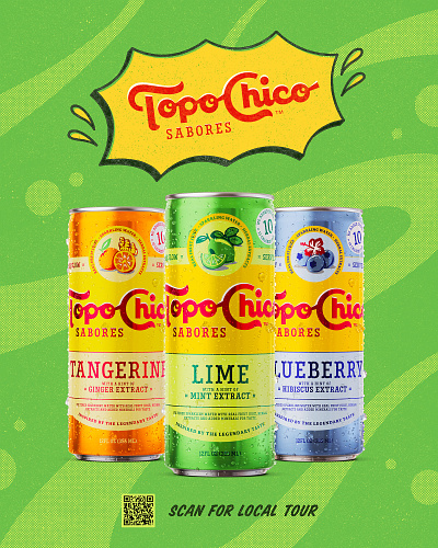 Topochico (Flavor Guide To Dallas) beverage colorful fun illustration illustrator lime map people psychedelic seltzer soda summer vintage water