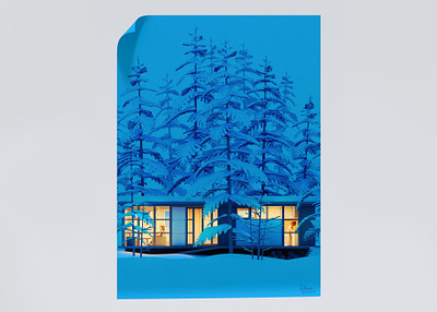 PRINT* House in the Woods architecture giclee house illustration paris print printing snow winter woods