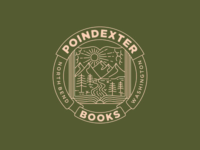 Poindexter Books - Emblem badge books branding design emblem geometric graphic design illustration line lineart logo logo design minimal modern monoline mountain outdoor sun tree vintage