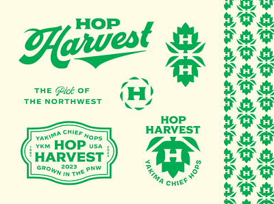 Hop Harvest beer brand branding brewery craft farm graphic design hops identity illustration leaf lettering logo northwest retro system typography vine vintage wordmark