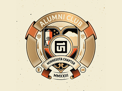 Alumni Club alumni badge banner beer branding brewery circle crest design gold heritage logo logotype minnesota portland regal ribbon seal shield vintage