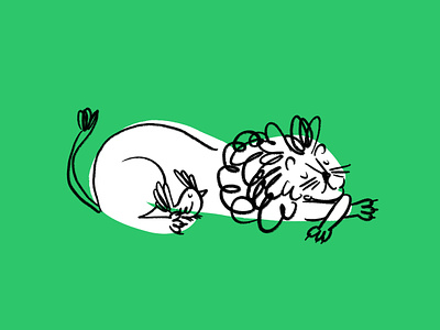 Let sleeping lions lie 🦁🐦‍⬛ bird design doodle funny illo illustration lion lol sketch sleeping