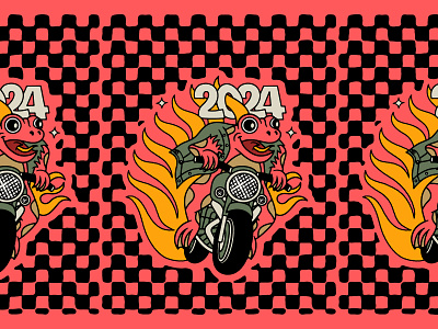 IT ME 2024 2024 badgedesign bike checker energy fire flames frog froggy graphic design illustration illustrator lettering lfg moto motorcycle new year traditional typography vector