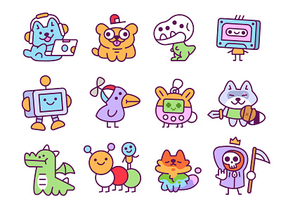 Cute Monsters Collection branding cartoon character collection colors creatures doodle dragon flat funny illustration kawaii kit mascot monsters rainbow robot silly stickers vector