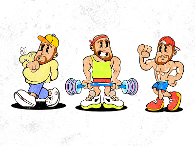 fitness evolution character 1930s boy cartoon cartoon character character design evolution fitness hot illustration muscle old cartoon old school rubber hose rubberhose sport stay strong vintage
