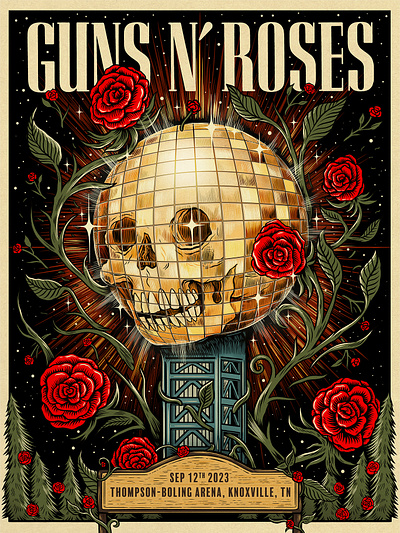 Guns N' Roses art design drawing gig poster guns n roses illustration poster poster art rose show poster skull skulls