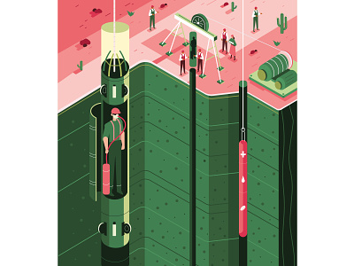 Chilean Mining Accident adobe cactus character green illustration isometric mine muti pink rescue teamwork vector