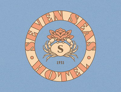 Seven Seas Hotel art deco badge branding crab flower hand drawn hospitality hotel illustration lettering vintage