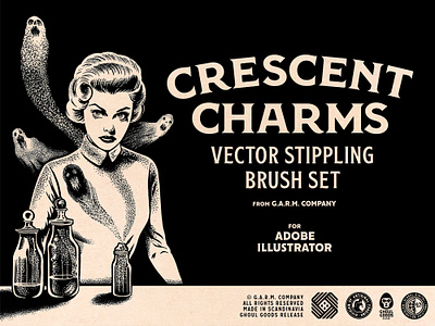 Crescent Charms - Vector Stippling Brushes for Adobe Illustrator adobe illustrator brushes dotwork g.a.r.m. co. garm company growcase stipple stippling vector brush set vector brushes