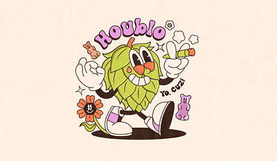 Logo and mascot for "Houblo" 1930s 420 branding canabis cartoon cartoon character character design hops illustration logo mascot old cartoon old school vintage weed