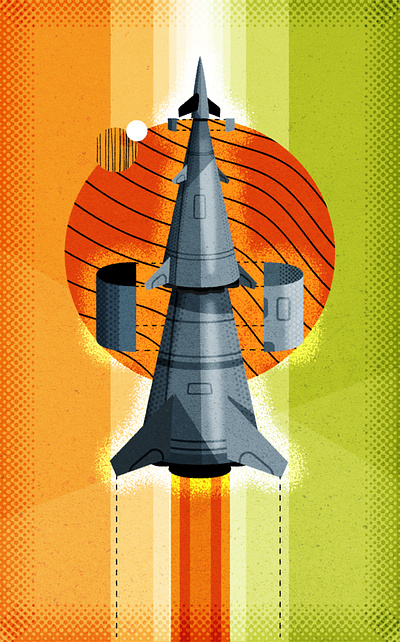 Retro Rocket Poster illustration illustrator mid century modern minimalist poster retro rocket texture travel vector