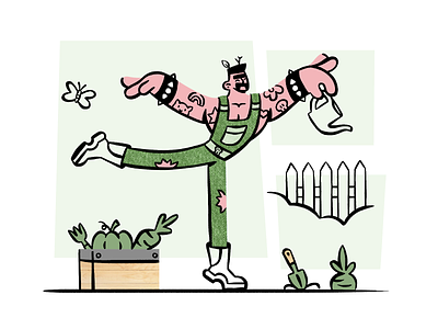 Badass Gardener 🪴 character character design design fruits garden gardening geometric icon illustration line logo spot illustration ui vector vegetables