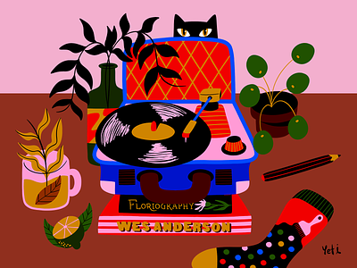 Favorite Things artwork book cat colorful digital illustration graphic design illustration illustrator music plants tea vinyl