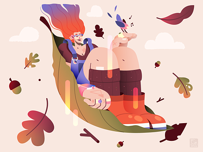 Welcome Fall 🍂 🍃 🍁 autumn bird birds boots character clouds fall fashion flat forest gaspart illustration jewels leaf leaves nature shoes tattoo vector wood
