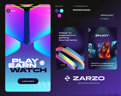 Zarzo- Live Streams Brand Identity 3d brand identity branding card creative design game live streams live streams logo rainbow story