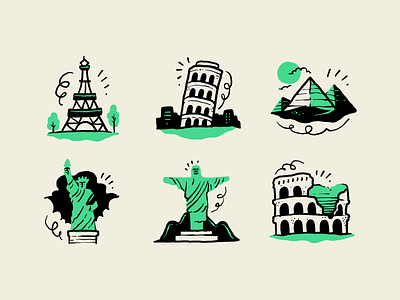 Travel and world monuments icons adventure doodle egypt getillustrations icon icons ilcons illustration italy landmarks monuments paris premium rome statue of liberty travel usa vector vector icons world