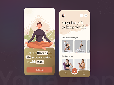 Yoga Mobile App app app design design health app illustration ios meditation meditation app mental health minimal mobile mobile app mobile app design relaxing app typography ui ux yoga yoga app yoga application