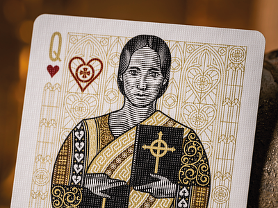Esther John (Queen of Hearts) engraving esther john etching illustration peter voth design playing cards queen of hearts vector