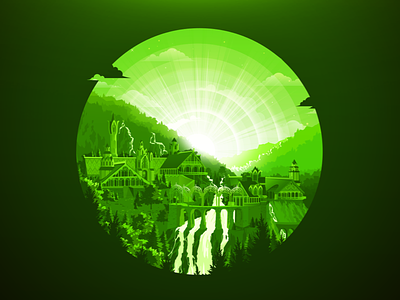 Rivendell circle green hobbit illustration inspire landscape lord of the rings nature negative proart prokopenko rivendell tolkien trend waterfall