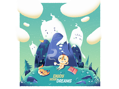 :::Enjoy your dreams::: character children book dog dreamy happy himsical illustration leepy monster vector