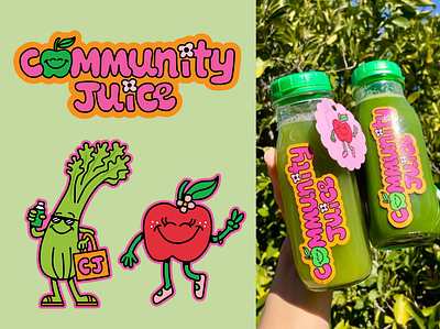 Branding and Character Design for Community Juice apple beverage branding bright california celery character colorful food health identity illustration juice lettering logo natural ojai playful whimsical