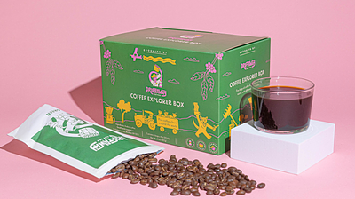 Coffee Packaging and Branding for Driftaway: Explorers Box box brand identity branding brooklyn coffee colors design fair trade illustration label landscape logo merchandise packaging quirky rebrand specialty coffee wordmark