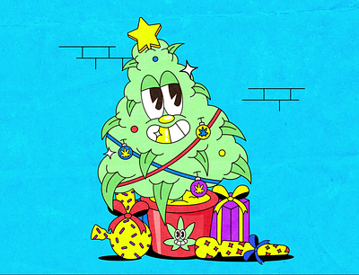 Christmas tree🎅 420 animation cartoon cartoon character character christmas christmas tree illustration motion graphics new year present vintage weed