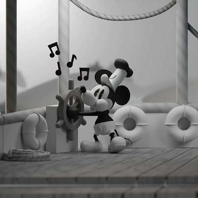 Steamboat Willie (turntable animation) 3d b3d black and white blender disney mickey model steamboat willie turntable